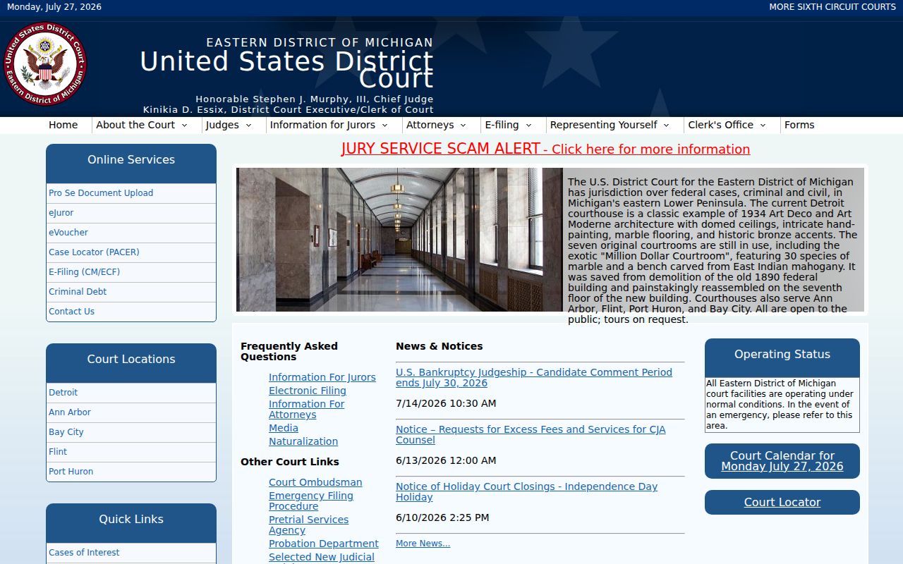 Federal court district site for Genesee County criminal cases