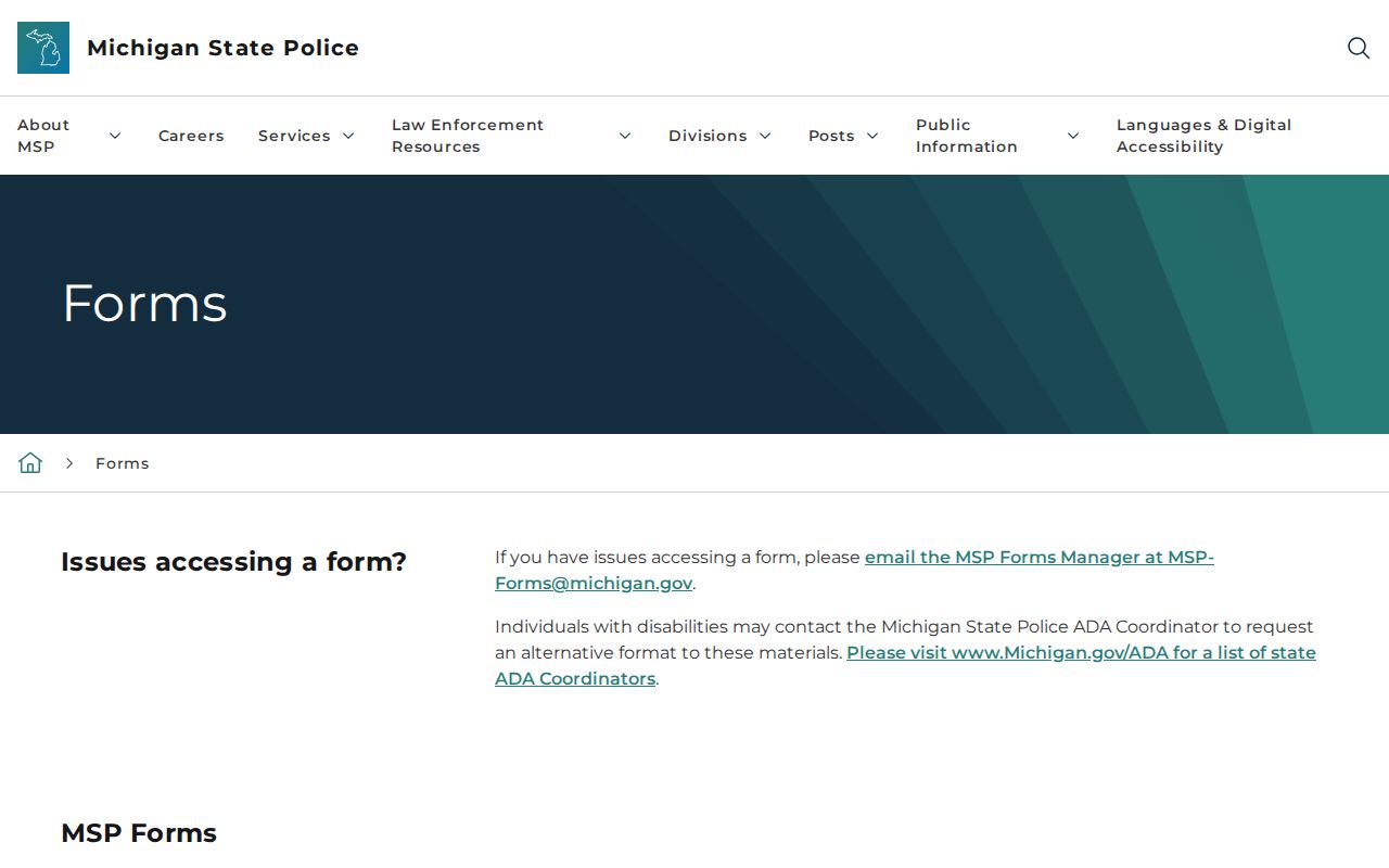 Fenton criminal records fingerprint forms from Michigan State Police