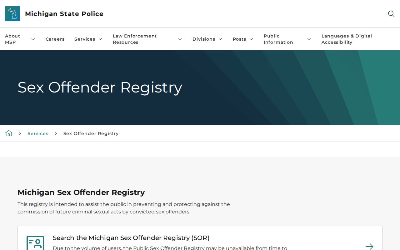 Michigan State Police PSOR search entry and official registry guidance