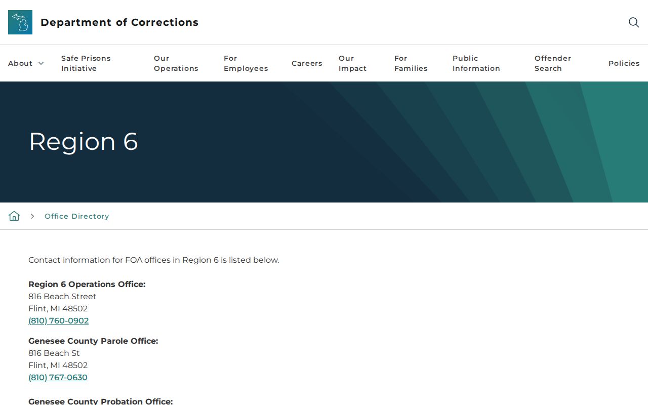 Genesee County criminal record contacts for Flint probation and parole offices