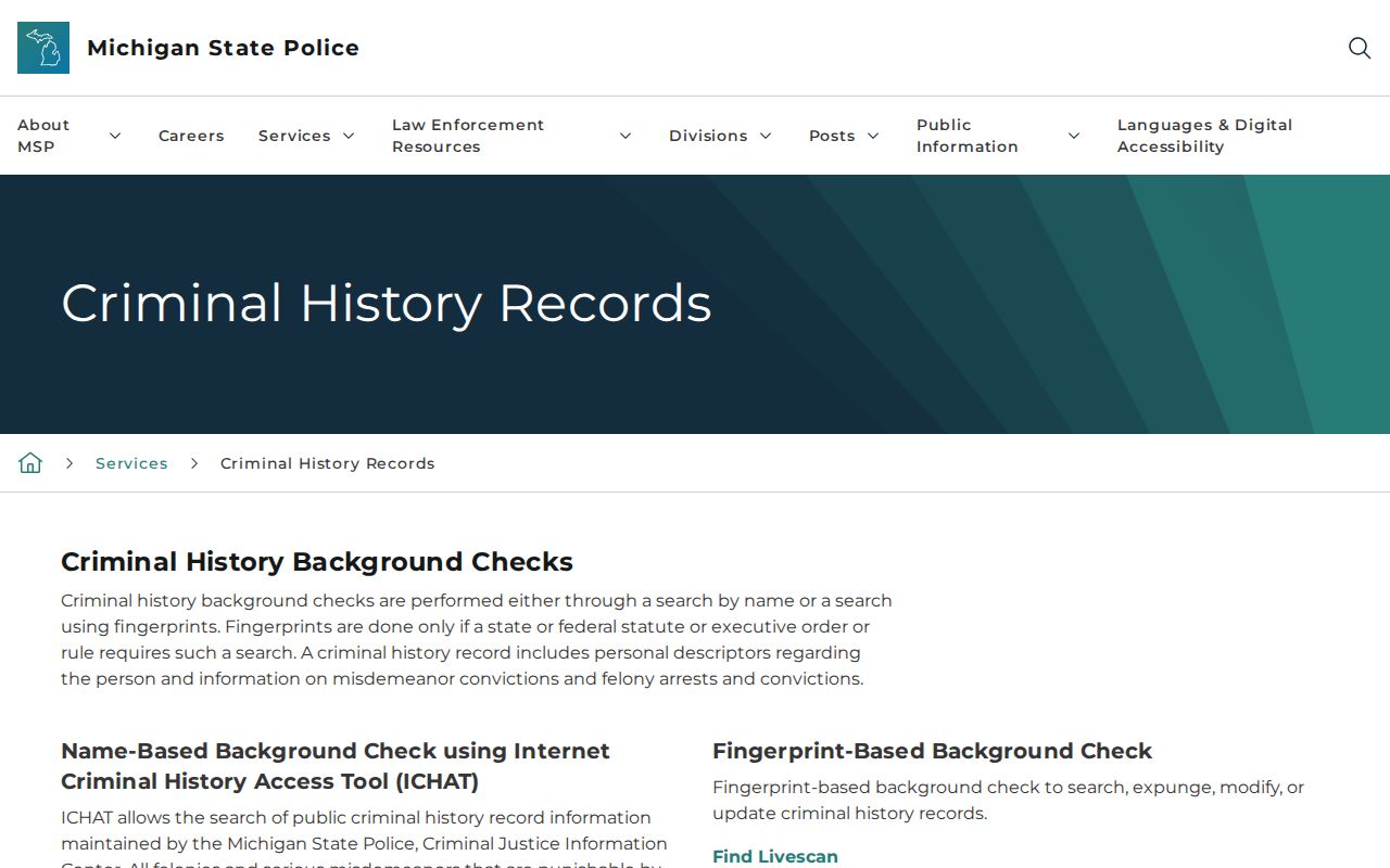 Genesee County criminal history access through the Michigan State Police ICHAT page