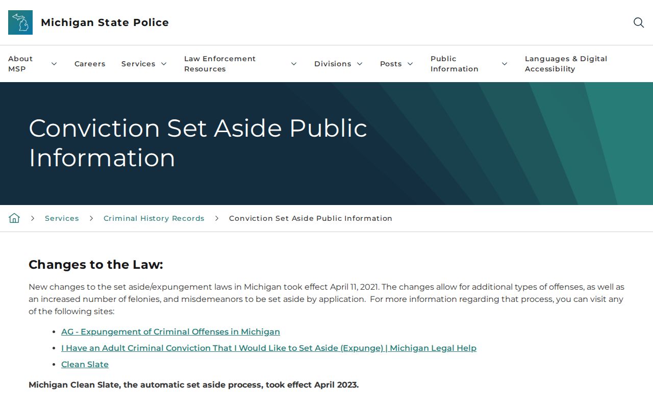 Genesee County criminal record set-aside submission instructions from Michigan State Police